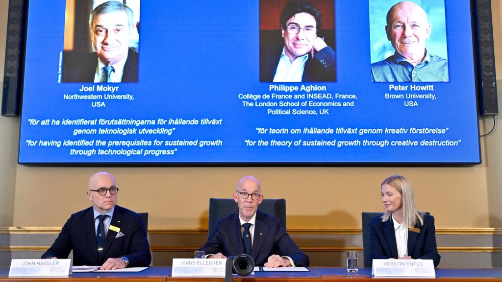 Nobel economics prize goes to 3 researchers for explaining innovation-driven economic growth
