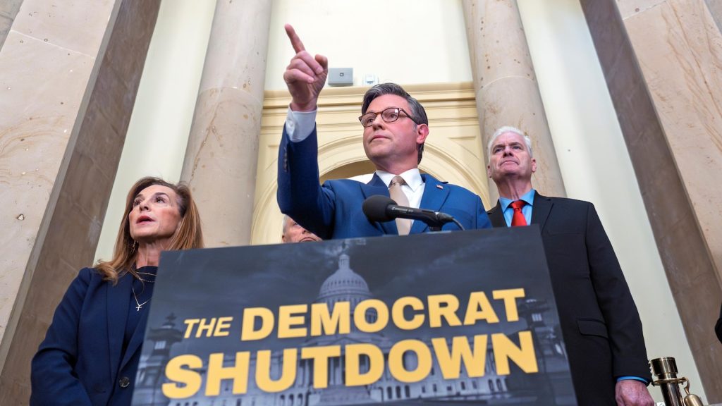 The blame game is on at federal agencies, where political messages fault Democrats for the shutdown