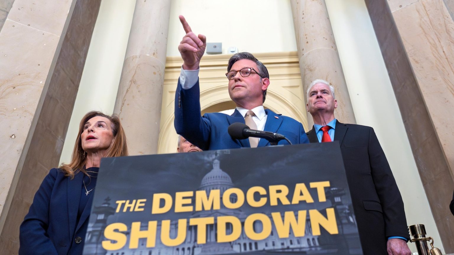 The blame game is on at federal agencies, where political messages fault Democrats for the shutdown